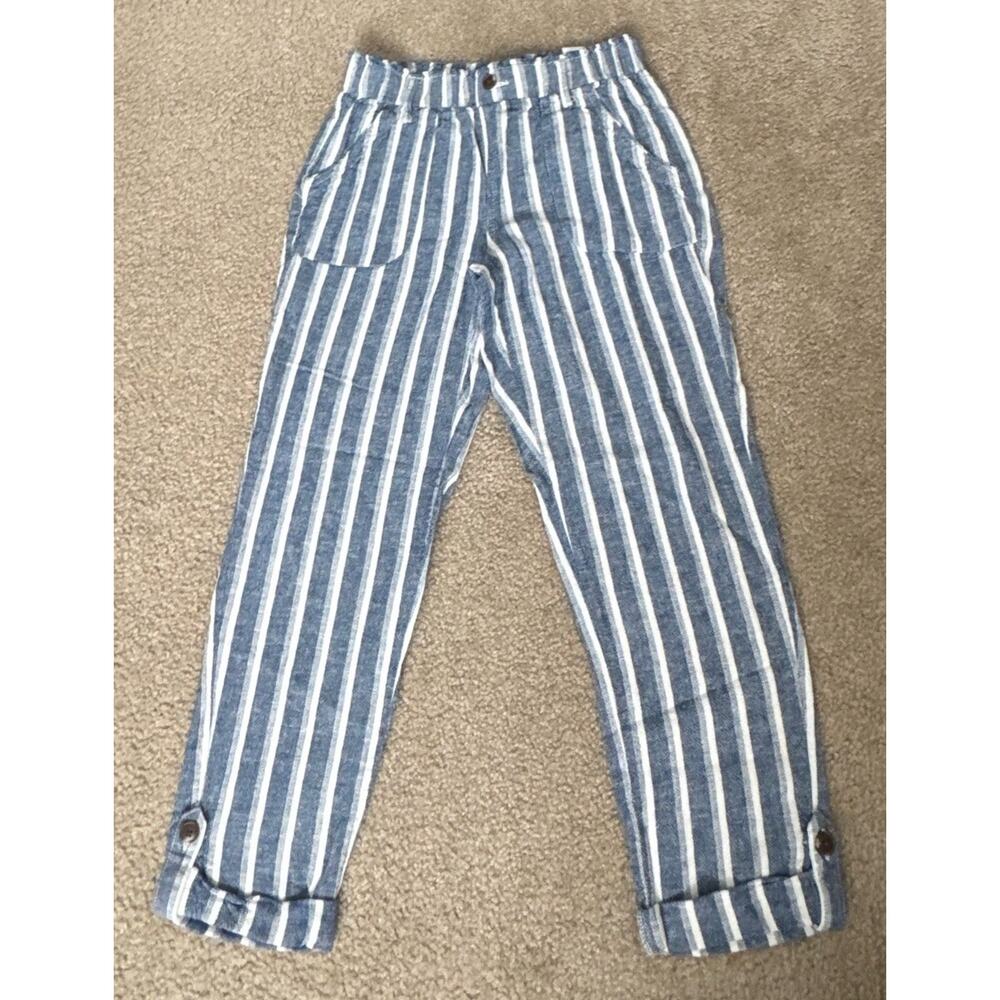 Juniors' SO Tapered Leg & Wide Leg Striped Blue & White Linen Pants Medium